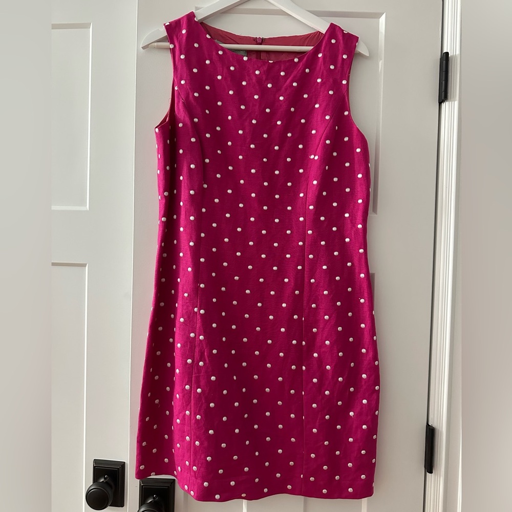 Marcon silk and rayon pink and white polka dot dress